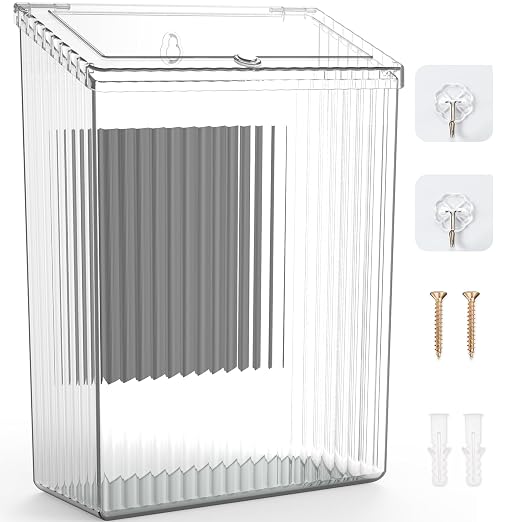 Sealegend Magnetic Slim Trash Can Wastebasket with Lid, Lint Bin, Storage Bins Perfect for Kitchen, Fridge, Cabinet, Bathroom, Laundry Room Organization, Clear