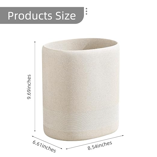 Bathroom Trash Can, 1.6 Gallon Small Trash Can Cabinet, Simple Stone Look Oval Office Garbage Bin, Decorative Waste Basket for Bedroom, Living Room, Kitchen (Beige)