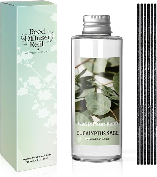 SCENTORINI Reed Diffuser Oil Refill, Eucalyptus Sage Diffuser Oil 6.76 Fl Oz, Natural Scented Essential Oil Refill Long Lasting Summer Home Fragrance for Room Spa Aromatherapy Bathroom Home Decor