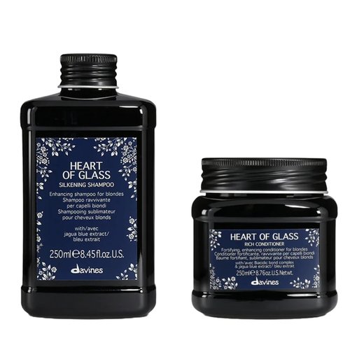 Davines Heart of Glass Silkening Shampoo & Rich Conditioner for Blonde Hair Care, Nourishing Protection for Natural or Cosmetically Treated, Colored, Bleached Hair, 8.45 & 8.87 fl. oz.