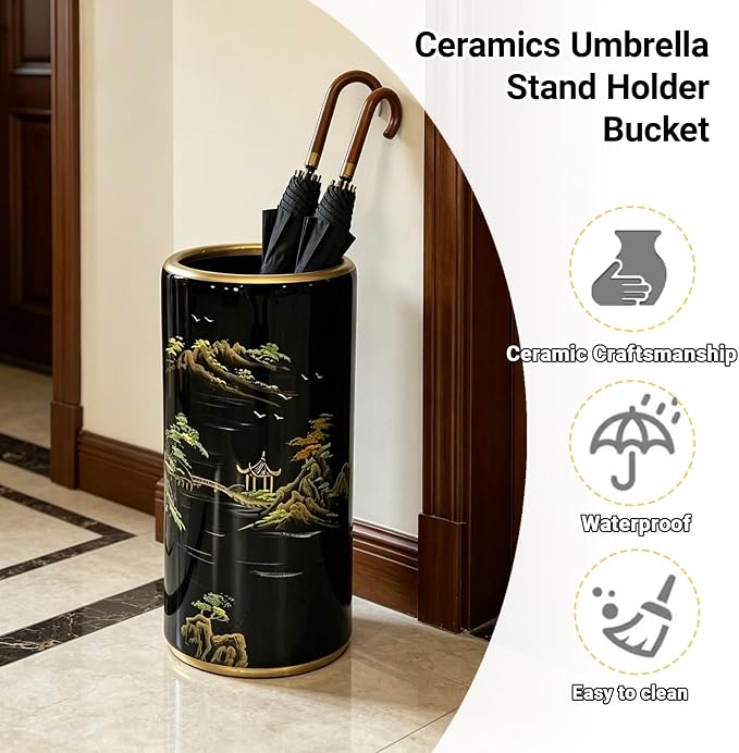 Ceramic Umbrella Stand Umbrella Holder for Entryway Hand-Made Umbrella Stand Barrels Umbrella Holder Cane Floor Standing Vase Ceramic Storage Bucket for Home Office Entrance Indoor.(White212)