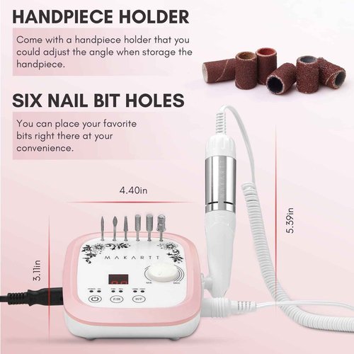 Makartt 5 in 1 Nail Drill Bits, 3/32" Shank Tungsten Carbide Tapered Drill Bits for Nails Fast Removing Acrylic Nail Bundle With Genesie Nail Drill Professional 35000RPM Electric Nail File Machine
