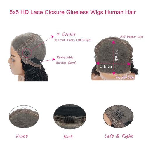 Highlight Ombre 4/27 Human Hair Wear and Go Glueless Wigs Deep Wave Curly Wet and Wavy Lace Front Pre Plucked Pre Cut 5x5 HD Lace Closure Wigs for Black Women (highlight ombre 4/27, 22 Inch)