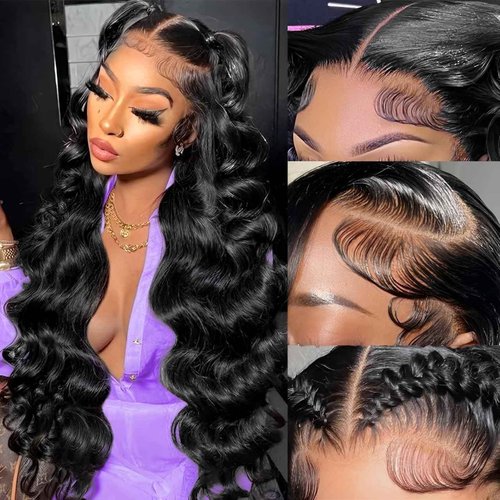 Brofoe 13x6 Lace Front Wigs Human Hair 200 Density Body Wave HD Lace Front Wigs Human Hair Pre Plucked Natural Color Glueless Wigs for Women 16 Inch