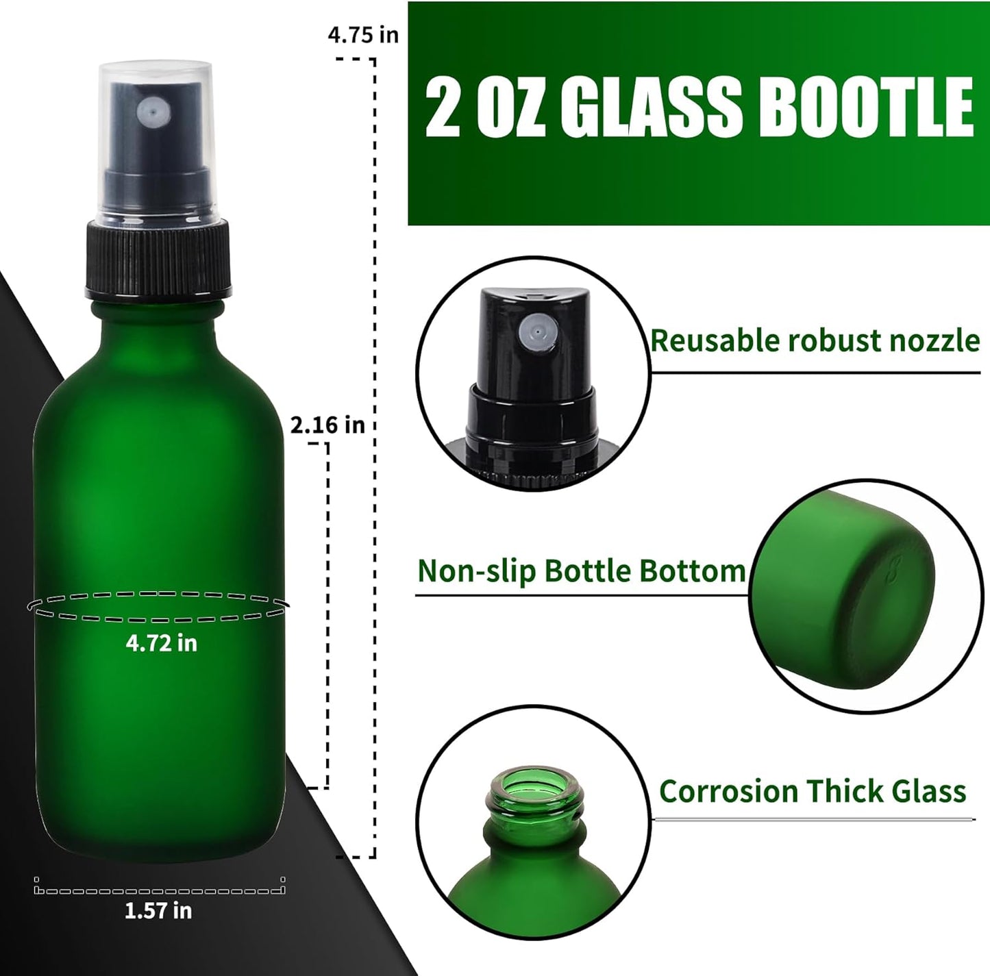 2 oz Glass Spray Bottles, Reusable Fine Mist Sprayer Small Spray Bottle, Preety Frosted Texture, Leak-Proof Design, Perfect for Travel, Skin Care, Perfumes (Green-Frosted, 2oz-48pcs)