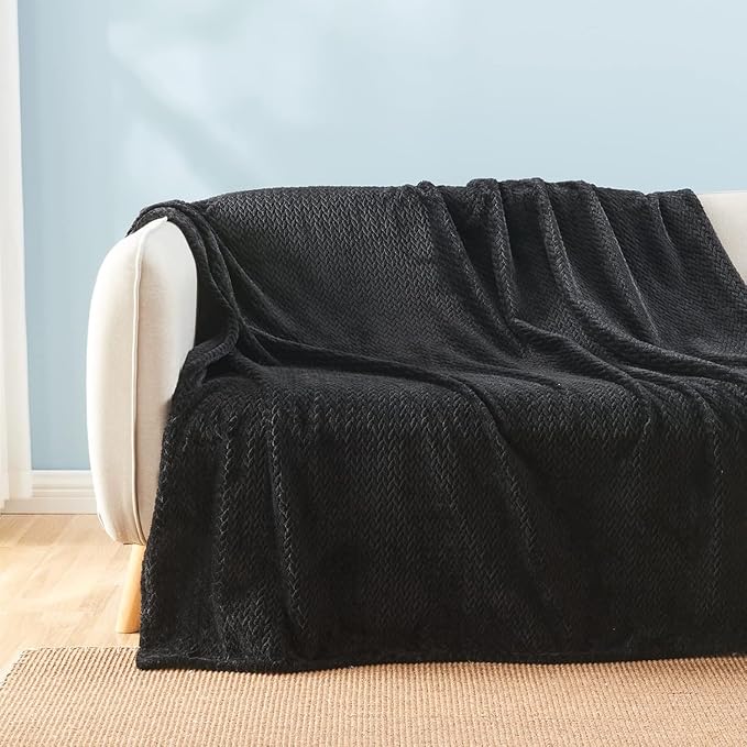 Waffle Knit Textured Throw Blanket Soft for Couch, Sofa, Twin Bed, Kids, Adults, 50” x 60” Chenille Knit Blanket, Boho Throw Blanket for Home Decor 250 GSM (Midnight Black)
