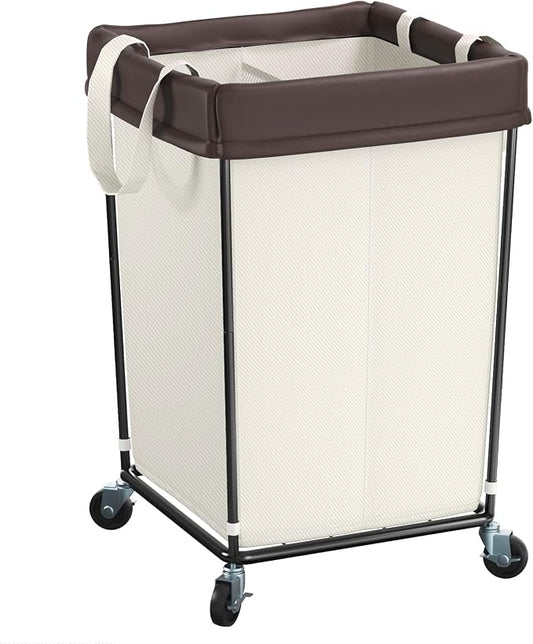 160L Rolling Laundry Basket with Wheels, 2-Section Rolling Laundry Hamper with Wheels, Double Laundry Hampers Cart on Wheels for Clothing Organizer, Hotel, Bedroom, Bathroom and Dorm, Beige