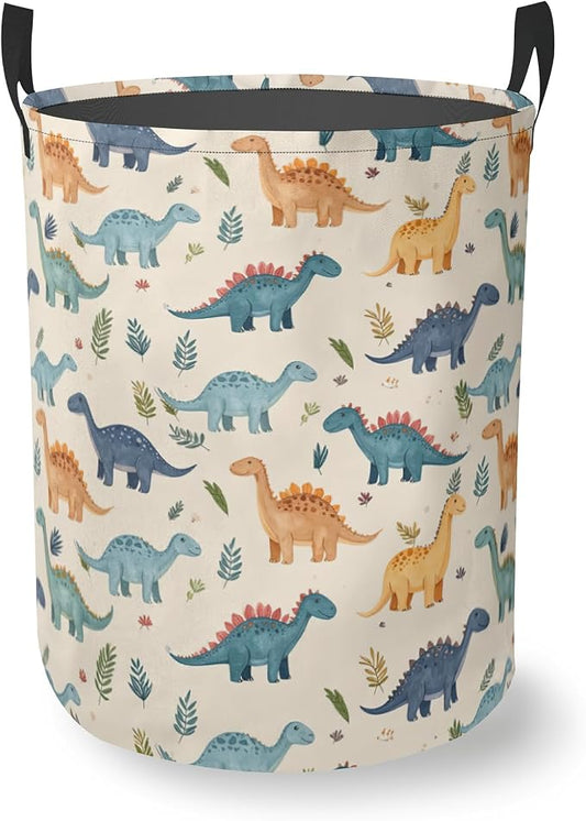 Laundry Basket With Handle, Dirty Clothes Laundry Hamper, Oxford Cloth Bin Storage Organizer for Toy Collection (Cute Dinosaur)