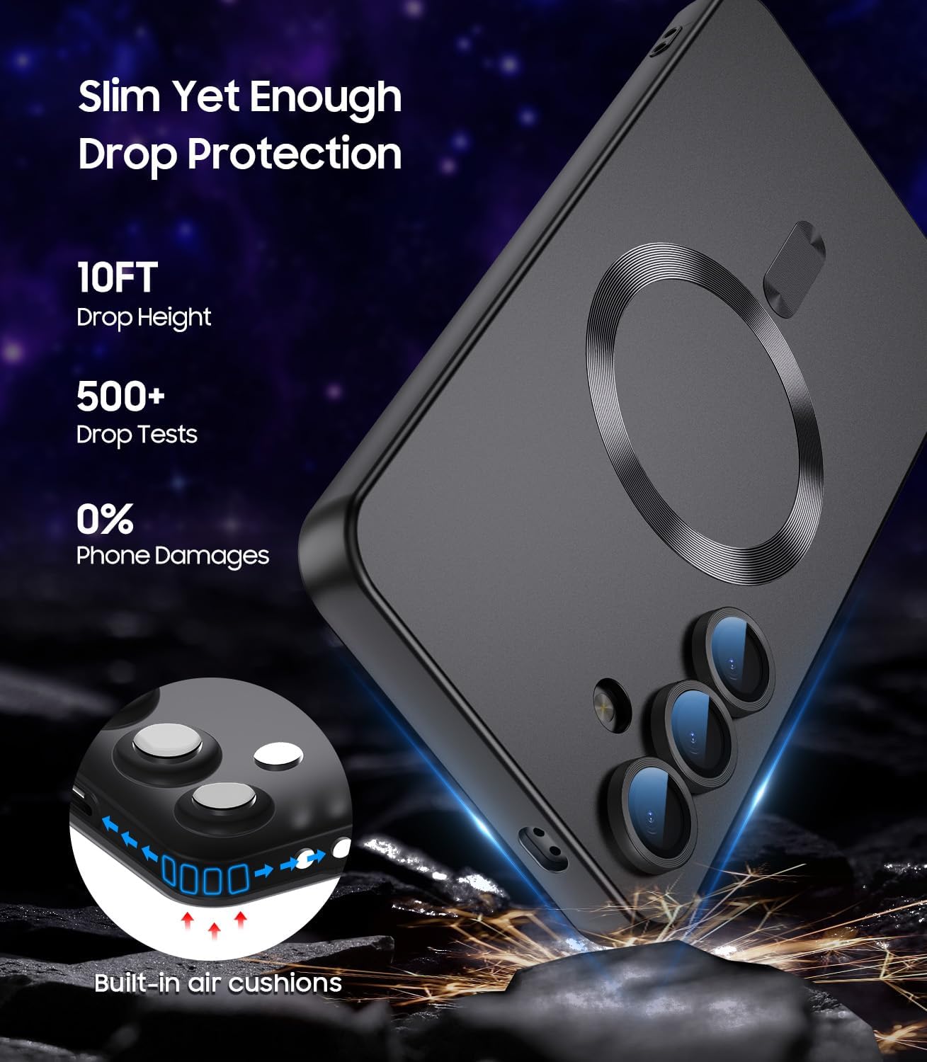 Magnetic for Samsung Galaxy S24 Case [Compatible with MagSafe][Built-in Camera Lens Protector] Slim Soft Silicone Bumper Shockproof Metallic Luster Phone Case (Black)