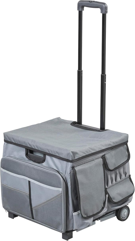 Mobile Folding Utility Cart with Canvas Storage Organizer Bag, Rolling Cart, Dark Grey/Grey