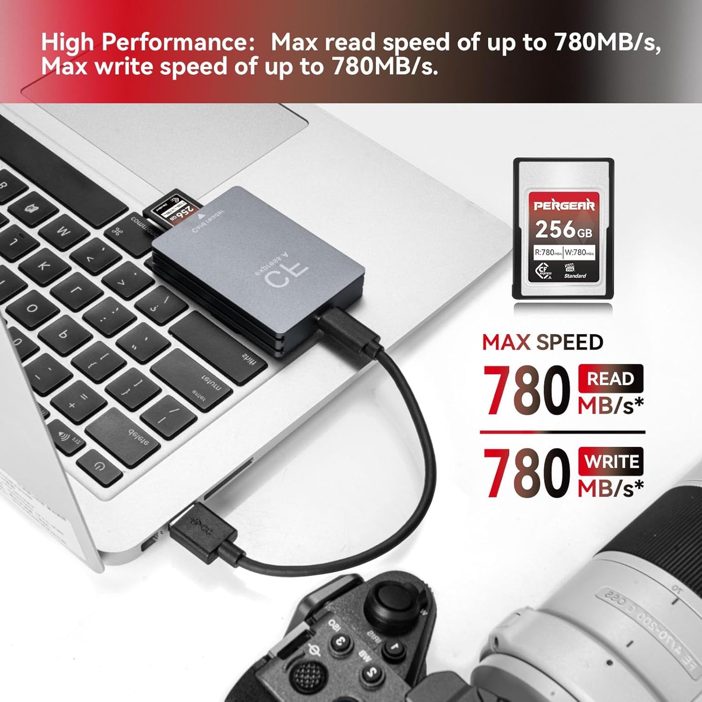 Pergear Upgraded 256GB CFexpress Type A Memory Card, Up to 780MB/s Read Speed & 780MB/s Write Speed for 4K 120P,8K 30P Recording, for Sony Alpha & FX Cameras, 2-Pack (Upgraded Version VPG200)