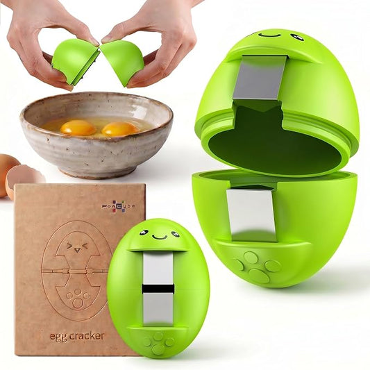 Egg Cracker, Silicone Egg Shell Opener, Cute Egg Shaped Design, Opens Eggs with Ease, A Little Happiness Boost for Your Kitchen (1, Green)