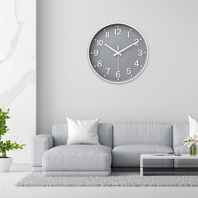 HZDHCLH Wall Clocks Battery Operated,Wall Clock Gray,14 inch Wall Clock Silent Non Ticking Modern 3D Numbers for Kitchen Bedroom Living Room Office Classroom Decor