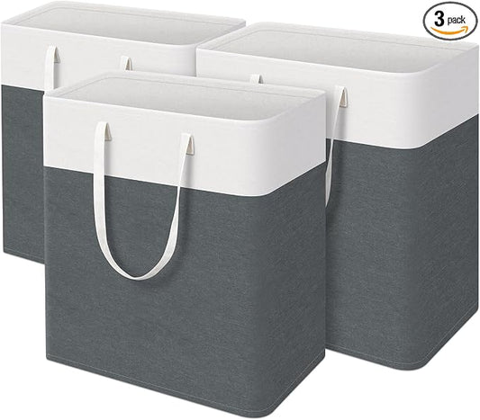 TasticTotes laundry basket 3-Pack, laundry hamper, Hamper with handles, collapsible laundry baskets, Waterproof dirty clothes hamper, Towel Storage for Home or Dorm, 125L-Grey