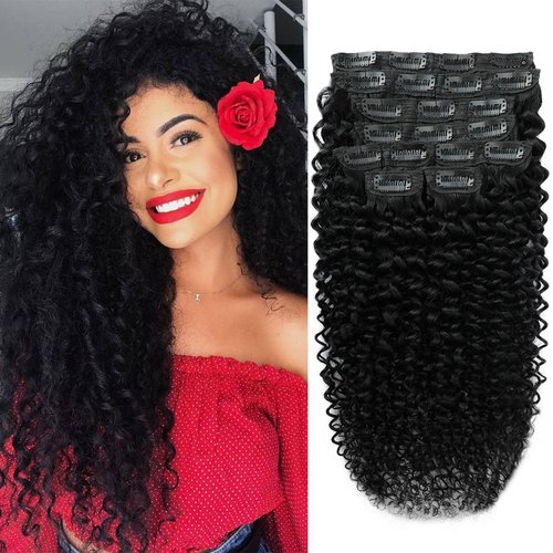 24 Inch 3C 4A Curly Clip In Hair Extensions Real Human Hair 110g 8pcs Kinky Curly Clip Ins Full Head for Black Women 100% Brazilian Remy Human Hair Extensions Natural Color with 20 Clips
