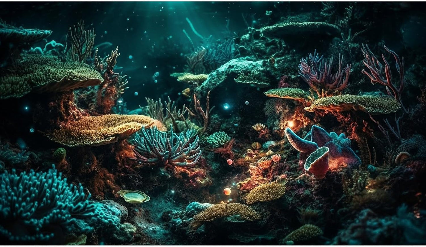 Aquarium Background Colorful Picturesque Coral Reef Terrarium Background Tropical Sea Various Hard Corals Underwater Landscape Fish Tank Backdrop Aquarium Poster Background Vinyl 30x12in