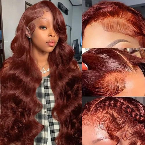 Arqyu Reddish Brown Lace Front Wigs Human Hair 13x6 Body Wave Lace Front Wigs Human Hair Pre Plucked 200% Density (13X6-350# body wave human hair wig, 22 Inch)