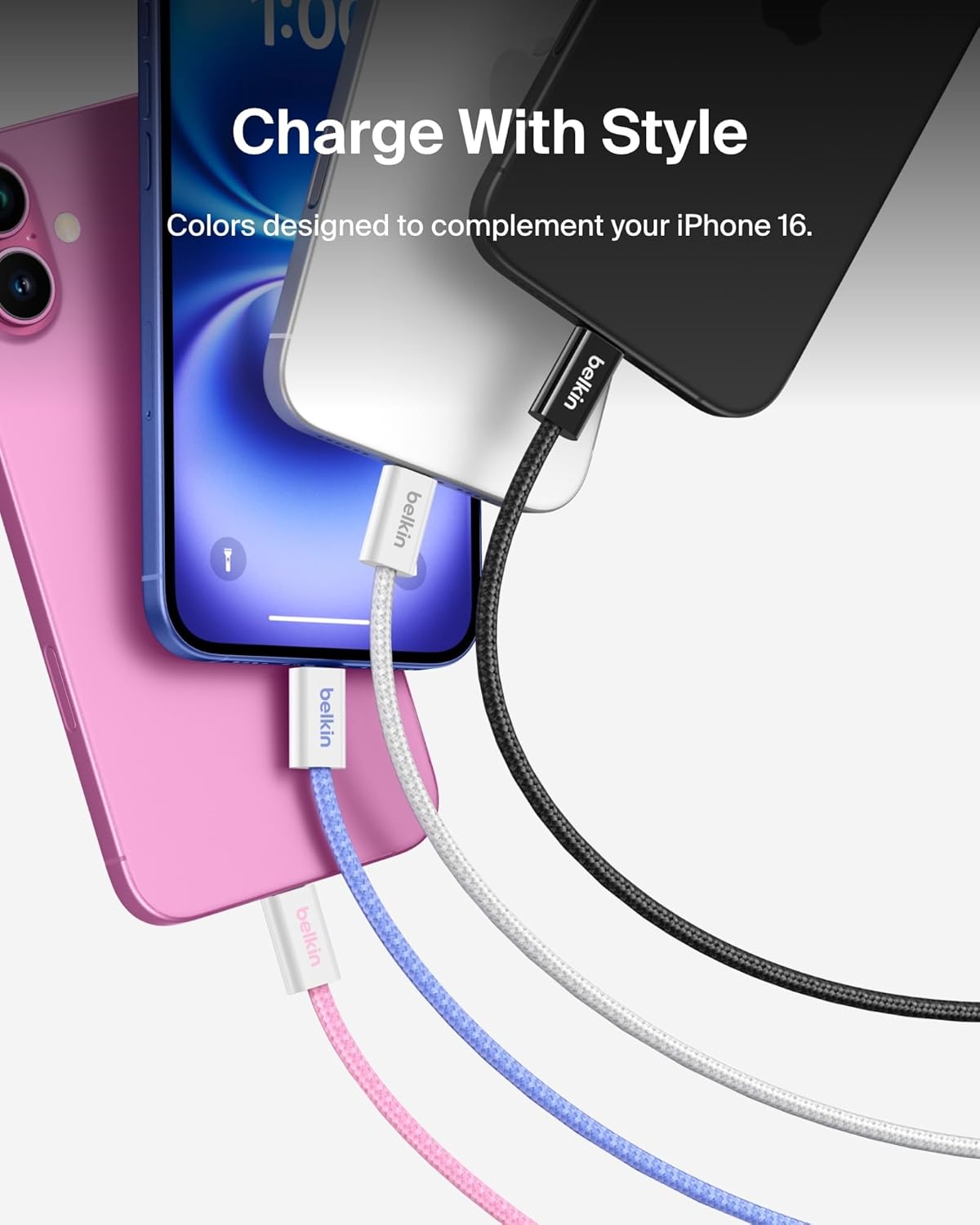 Belkin USB C to USB C Cable, 3.3ft, 60W - Type C Charger, iPhone Charger Cord, Soft, Braided, Flexible for iPhone 16, Galaxy S25, Pixel 9, Airpods, iPad Pro, Tablet & More, Travel Essentials - Pink
