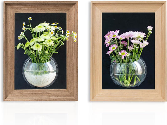 Wooden Frame Wall Hanging Planter for Hydroponic Plants，12X16 inch Wall Vase with Round Acrylic Propagation Station，Bathroom, Office, or Living Room Décor, Set of 2 Mix