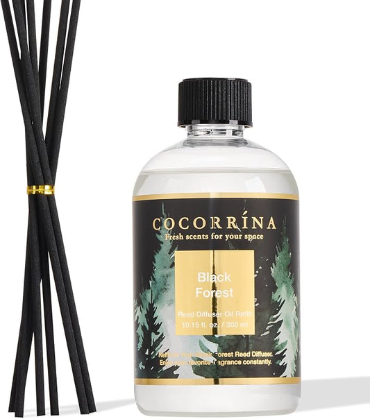 Cocorrína Reed Diffuser Refill Black Forest 10.14oz (300ml) with 8 Sticks - Premium Long-Lasting Floral Essential Oil, Home Fragrance for Bedroom, Bathroom Home Decor