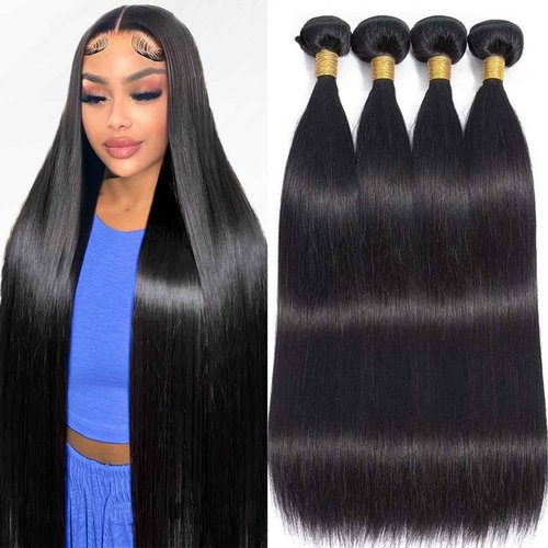 Human Hair Bundles,Straight 4 Bundles 16 18 20 22 Inch,16A Bundles Human Hair,100% Unprocessed Virgin Brazilian Hair Extensions Double Weft, Quick Weave Sew In Hair Bundle