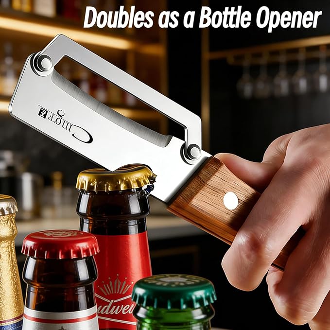 TEEVEA Left-Handed Vegetable Peeler 2-in-1 Stainless Steel Wood Handle | Multifunctional with Built-in Bottle Opener, Zero Flex Zero Snag Blade, Ultra Sharp for Fruit Potato Apple Veg, Kitchen Tool