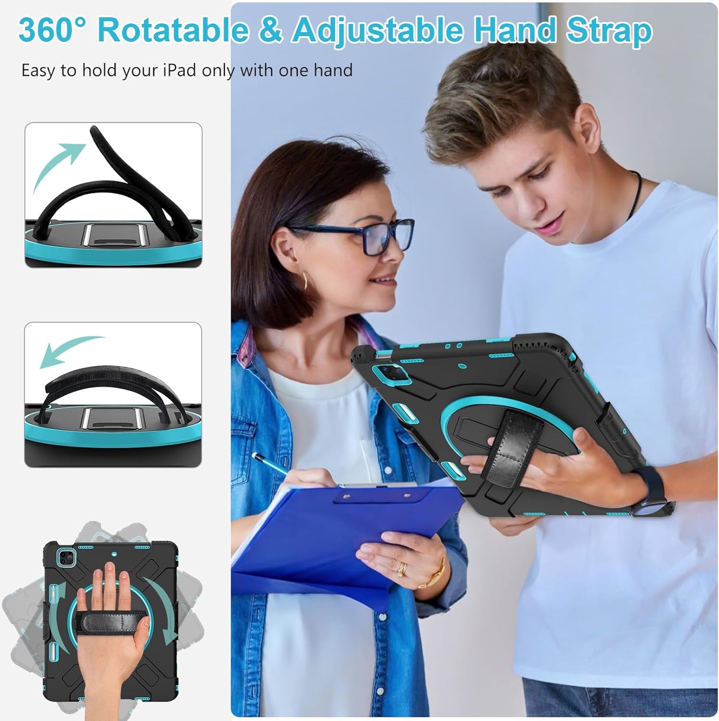 Case for iPad Pro 12.9 2022/2021/ 2020/2018: Cover for iPad Pro 12.9 6th/ 5th/ 4th/ 3rd Generation with Screen Protector- Stand- Pencil Holder- Handle- Shoulder Strap Mint Green