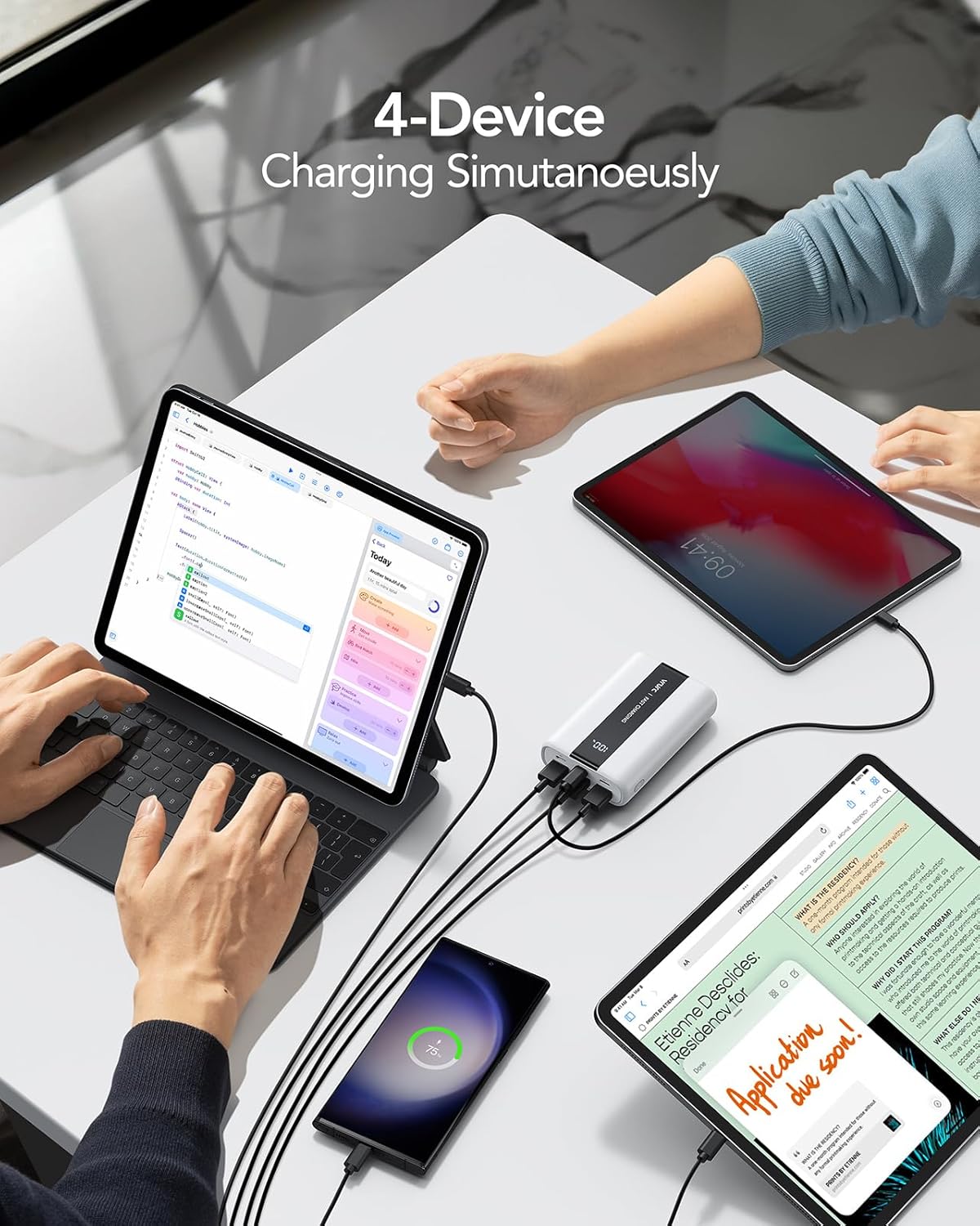 VRURC Portable Charger, 20000mAh Mini Power Bank,22.5W Fast Charging Battery Pack USB C,Travel Charging Bank with 4 Outputs Compatible iPhone 16/15/14/13,Samsung,Android,etc-White