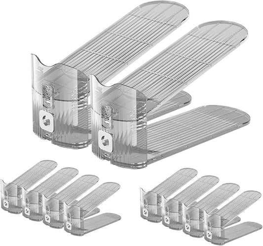 CiBiZi Shoe Slots Organizers Clear Adjustable Space Saver Shoe Stacker Shoe Rack Holder Oraganizers for Closet Cabinet Storage Grey 10Pack