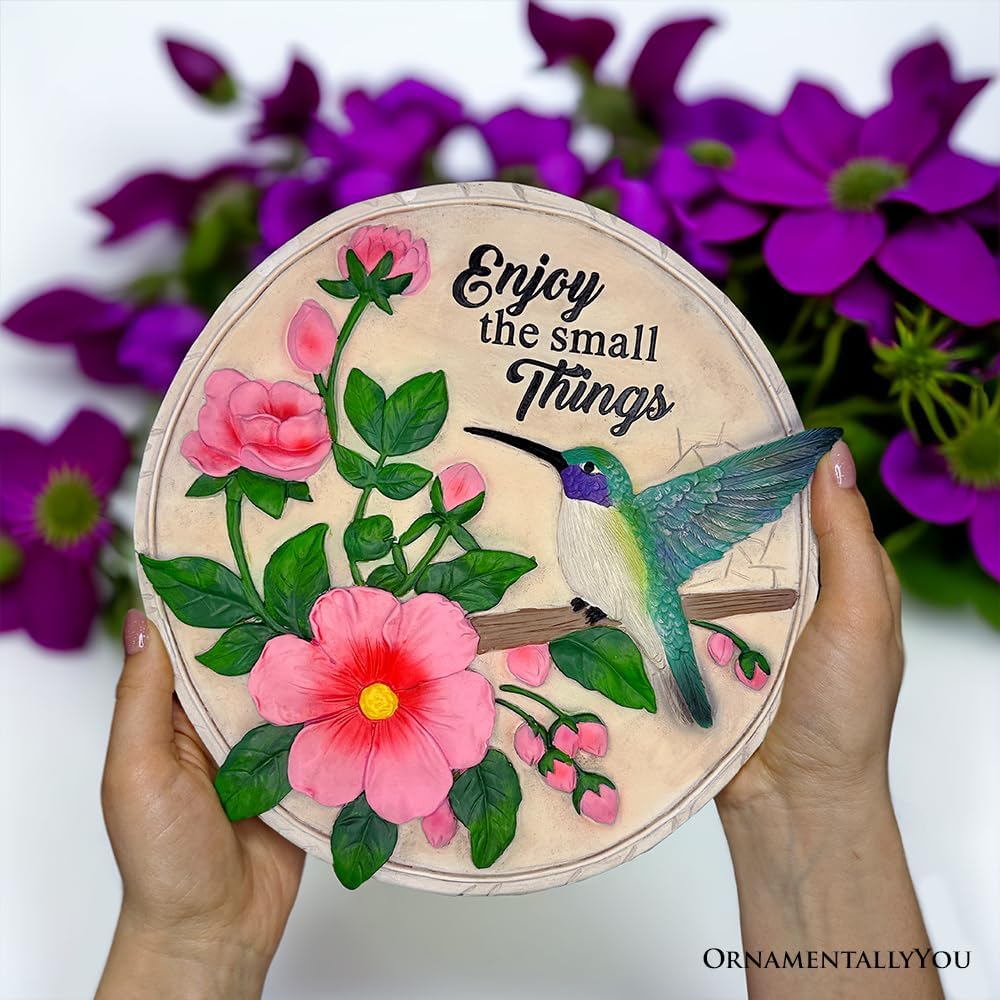 Elegant Resin Stepping Stone, Outdoor Garden Pathway Decoration (Enjoy The Small Things Hummingbird Stepping Stone, 9.5" Decorative Garden Appreciation Gift)