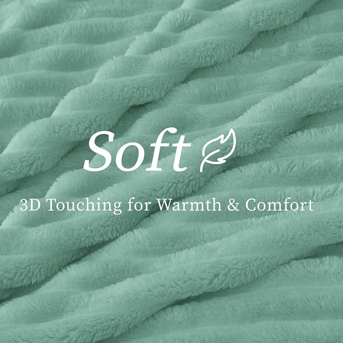 BEDELITE Fleece Throw Blanket for Couch - 300GSM Soft & Warm Fluffy Mint Blue Blanket, Decorative and Giftable Striped Blankets for Women, Men, 50"x60"