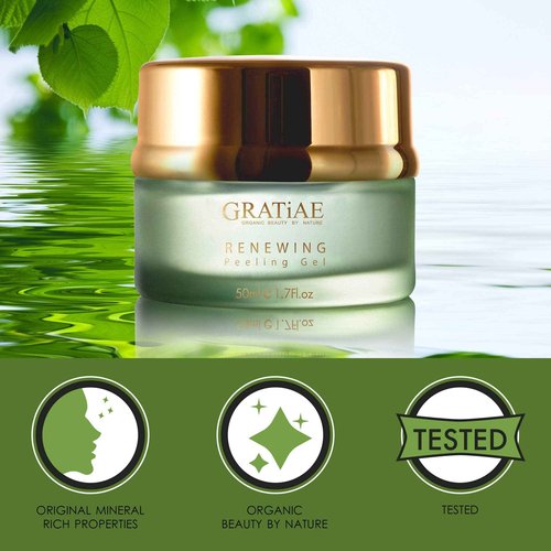 Gratiae organic renewing Peeling gel face mask, mild face cleanser with witch hazel, Deep cleans, removes dead skin cells and blackheads, anti-aging skin care, 1.7 Fl oz