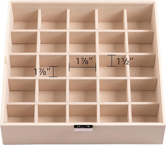 Frebeauty Earring Organizer Classic Jewelry Box 50 Slots Double Layer Jewelry Storage Case with 6 Necklace Hook and Bracelet Pocket(Beige)