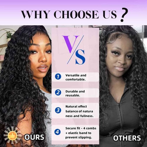 YYAD 13x4 Deep Curly Glueless Wigs Human Hair Deep Wave Lace Frontal Wet and Wavy Wig 20 Inches 180 Density Water Wave Lace Front Wigs Human Hair Pre Plucked with Baby Hair Natural Black 1B