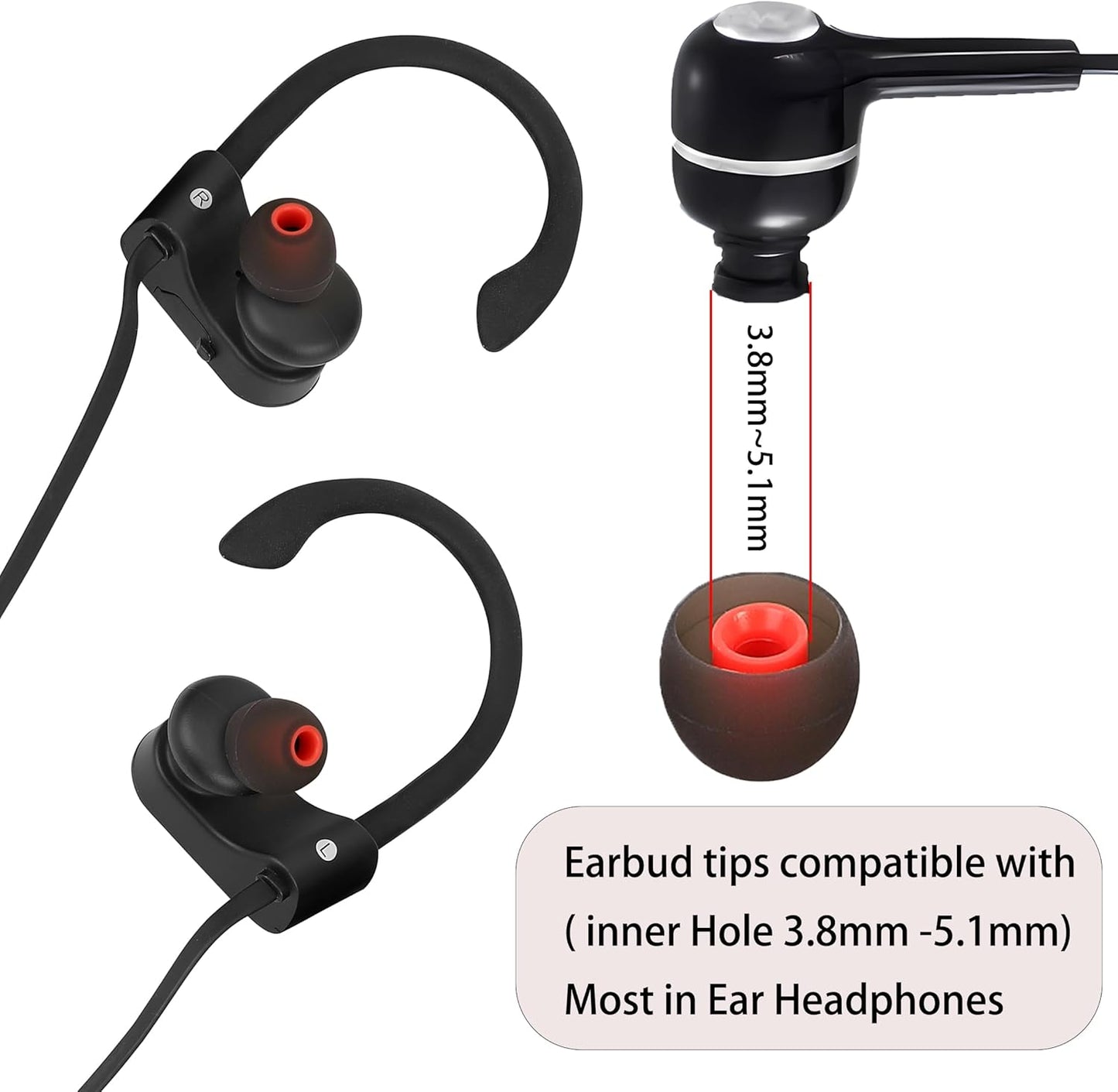 Replacement Earbud Covers - Silicone Ear Tips Fit Most In-Ear Earbuds (Inner Hole 3.8mm - 5.1mm) - 9 Pairs S M L