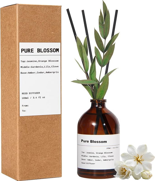 Reed Diffuser Set, Pure Blossom, 3.4 fl oz, Home Fragrance Reed Diffuser for Bathroom & Bedroom Decor