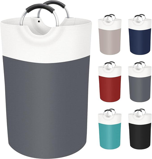 BlissTotes 75L Laundry Basket, Freestanding Laundry Hamper, Collapsible Dirty Clothes Hamper, Waterproof Fabric with Foam Protected Aluminum Handles for College, Dorm, Family (Gray)