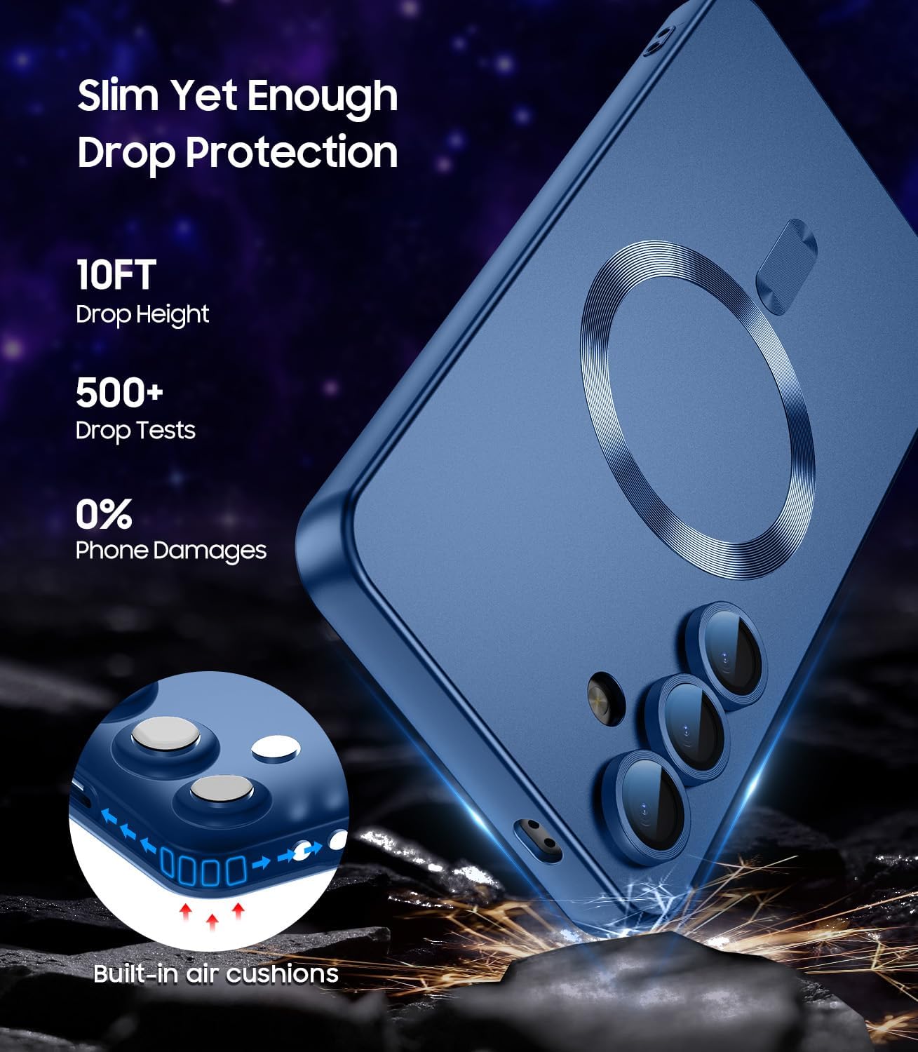 Magnetic for Samsung Galaxy S24 Case [Compatible with MagSafe][Built-in Camera Lens Protector] Slim Soft Silicone Bumper Shockproof Metallic Luster Phone Case (Blue)
