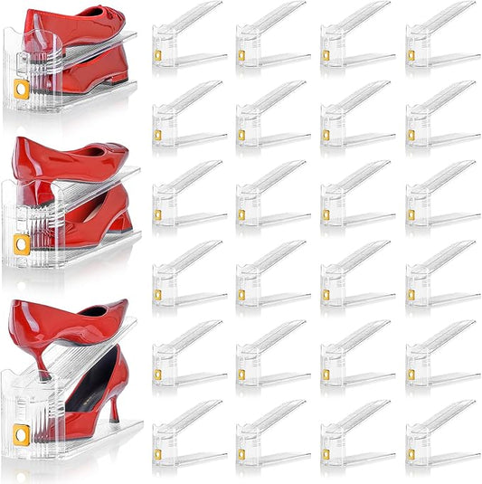 Clear Shoe Slots Organizers,24Pack Organizer for Closet Shoe Stackers for a Pair of Shoes Shoe Display Shelf Rack Holders Space Saver Organizador de Zapatos
