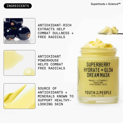 Youth To The People Hydrate + Glow Day to Night Duo, 2-Pc Skincare Bundle Set for Smooth + Radiant Skin, Superberry Dream Oil (1oz) + Superberry Overnight Dream Mask (2oz), Dull/Dry Skin Types