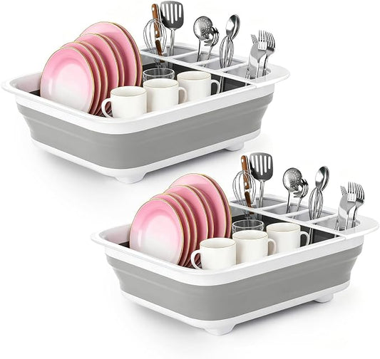 2 Pack Collapsible Dish Drying Rack Portable Dish Rack for Kitchen RV Campers Travel Trailer - Space Saving Kitchen Storage Tray, Send Goods from Local Warehouse