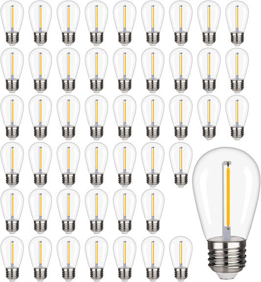48 Pack S14 LED String Light Bulbs, 1W Shatterproof & Waterproof Outdoor Indoor Replacement Bulbs, E26 Base Edison LED Light Bulbs Warm White 2200K. (S14 48Pack)