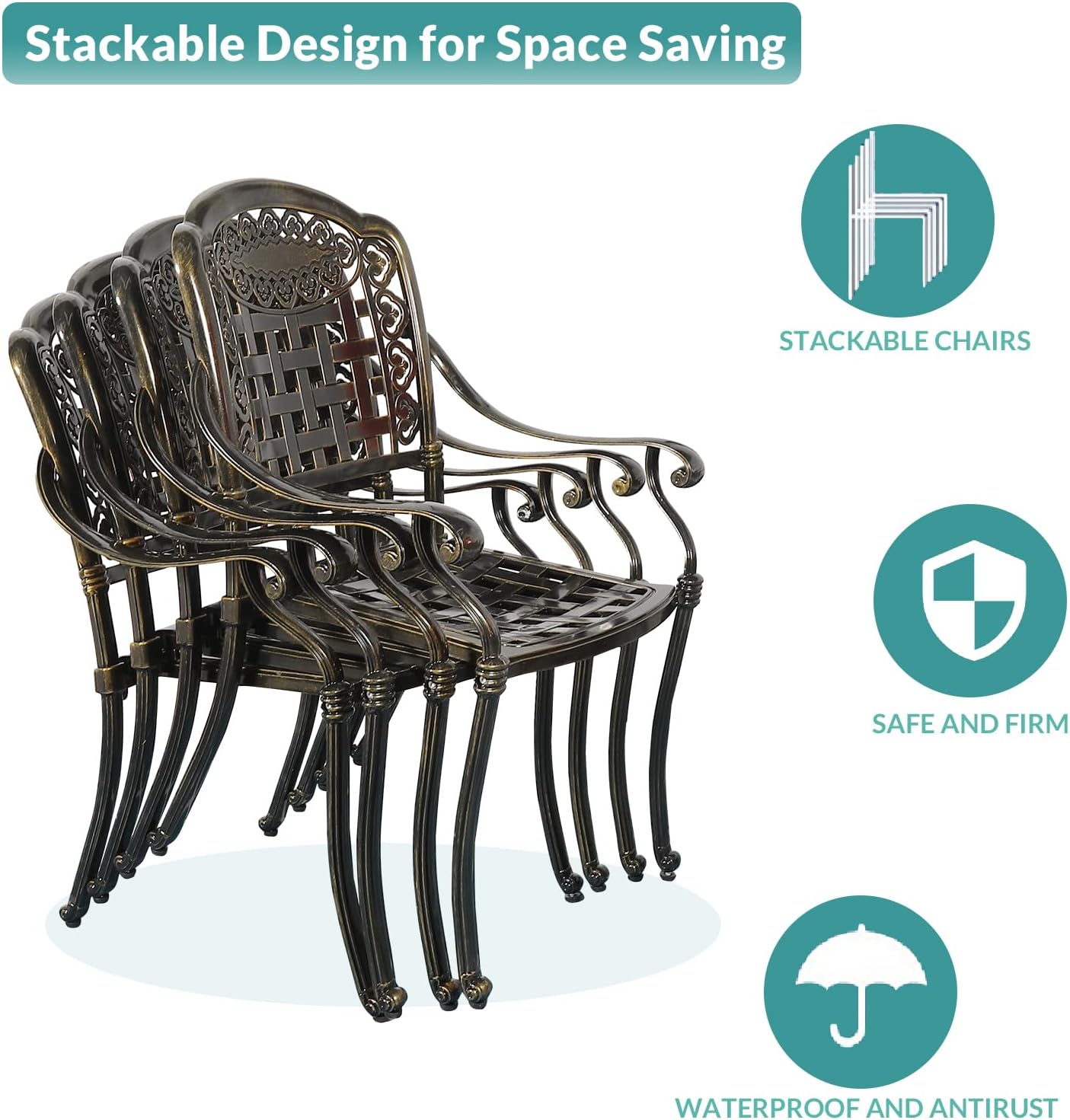 MEETWARM 3 Piece Patio Bistro Set, Outdoor All-Weather Cast Aluminum Dining Furniture Set Includes 2 Chairs with Cushions and a 35.4” Round Table with Umbrella Hole for Garden Deck, Chili Red