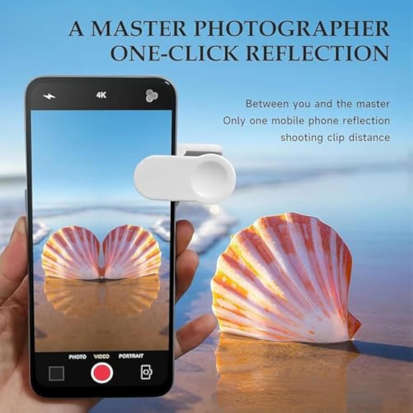 Mirror Effect Lens - Capture Stunning Reflections Instantly, Smartphone Camera Mirror Reflection Clip Kit, Mirror for Phone to Use Back Camera, for Travel Photography (White)