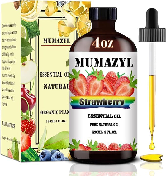 Strawberry Essential Oil, Strawberry Oil 4 Fl Oz 120ML for Diffuser Humidifier Yoga Cleaning DIY Candle Soap Making MUMAZYL Essential Oils