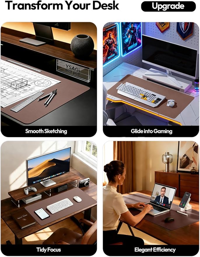 YSAGi Leather Desk Pad Protector, Office Desk Mat, Large Mouse Pad, Non-Slip PU Leather Desk Blotter, Laptop Desk Pad, Waterproof Desk Writing Pad for Office and Home (Chocolate,55" x 24")