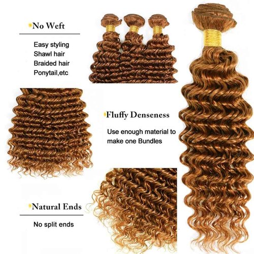 Giginger Brazilian Human Hair Bundles 26 28 30 Inch Color 30 Light Brown Deep Wave Bundles Human Hair Unprocessed Virgin Quick Weave Hair for Black Women