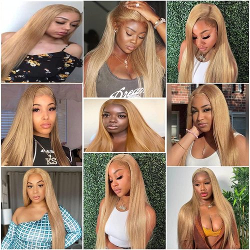 Condescension Brazilian Human Hair Bundles 16 18 20 Inch Straight 3 Bundles Human Hair 100% Unprocessed Remy Brazilian Virgin Weave Hair Honey Blonde 27 for Women