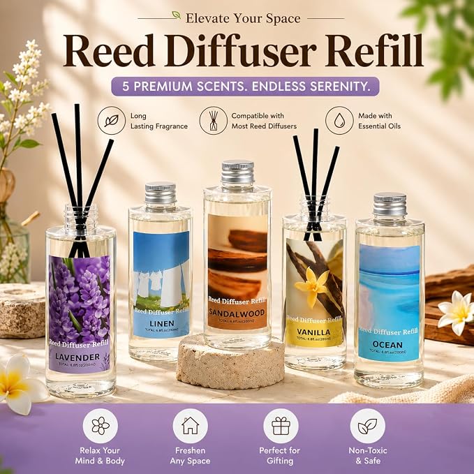 SCENTORINI Reed Diffuser Oil Refill, Vanilla Diffuser Oil 6.76 Fl Oz, Natural Scented Essential Oil Refill Long Lasting Summer Home Fragrance for Room Spa Aromatherapy Bathroom Home Hotel Decor