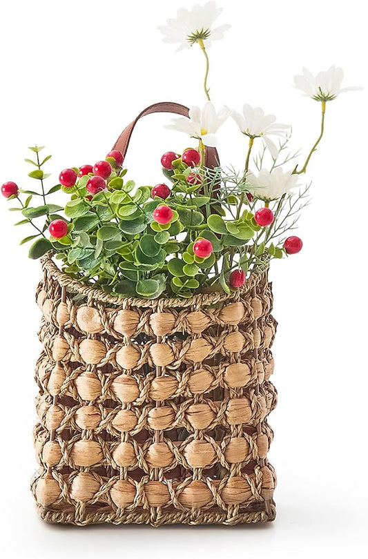 Wall Hanging Pocket Basket Portable Storage Basket Decorative Boho Mounted Organizer Dried Flower Plants Front Door Basket for Garden Farmhouse Home